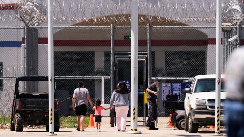 Visitors walk into the Central Louisiana ICE Processing Center in Jena, Louisiana, in April 2025. The three young children from two families living in Louisiana were removed to Honduras with their mothers.