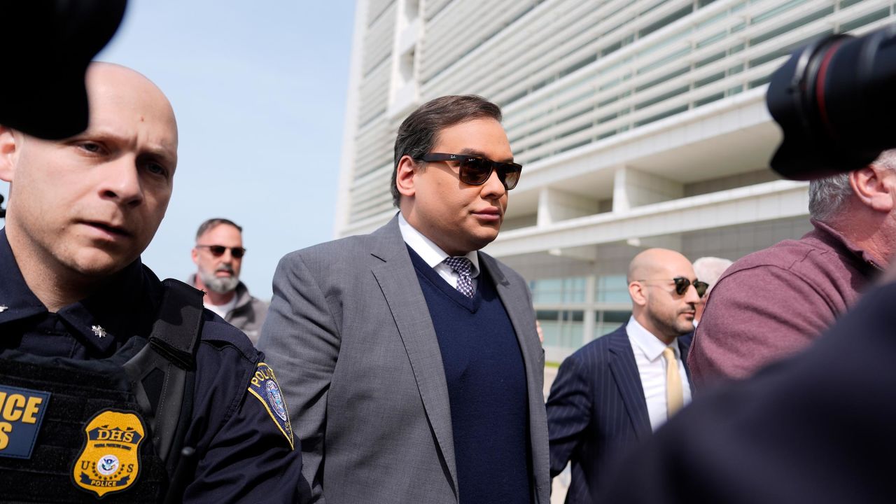 George Santos arrives at federal court for sentencing on April 25 in Central Islip, New York.