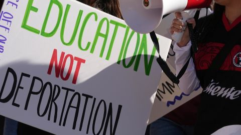 Students march at Arizona State University in January in Tempe, Arizona.
