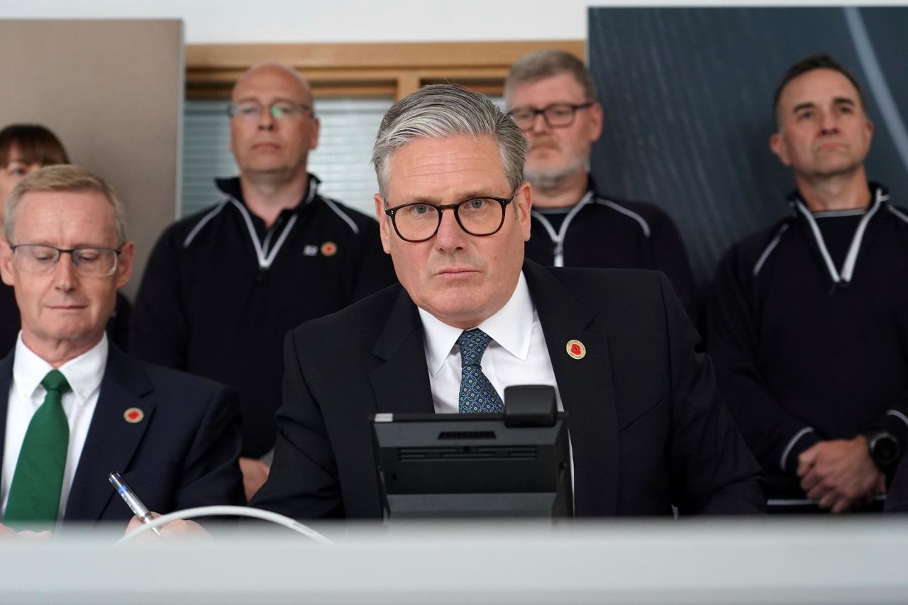 Prime Minister Sir Keir Starmer speaks on the phone to US President Donald Trump during a visit to the West Midlands on May 8, 2025. 