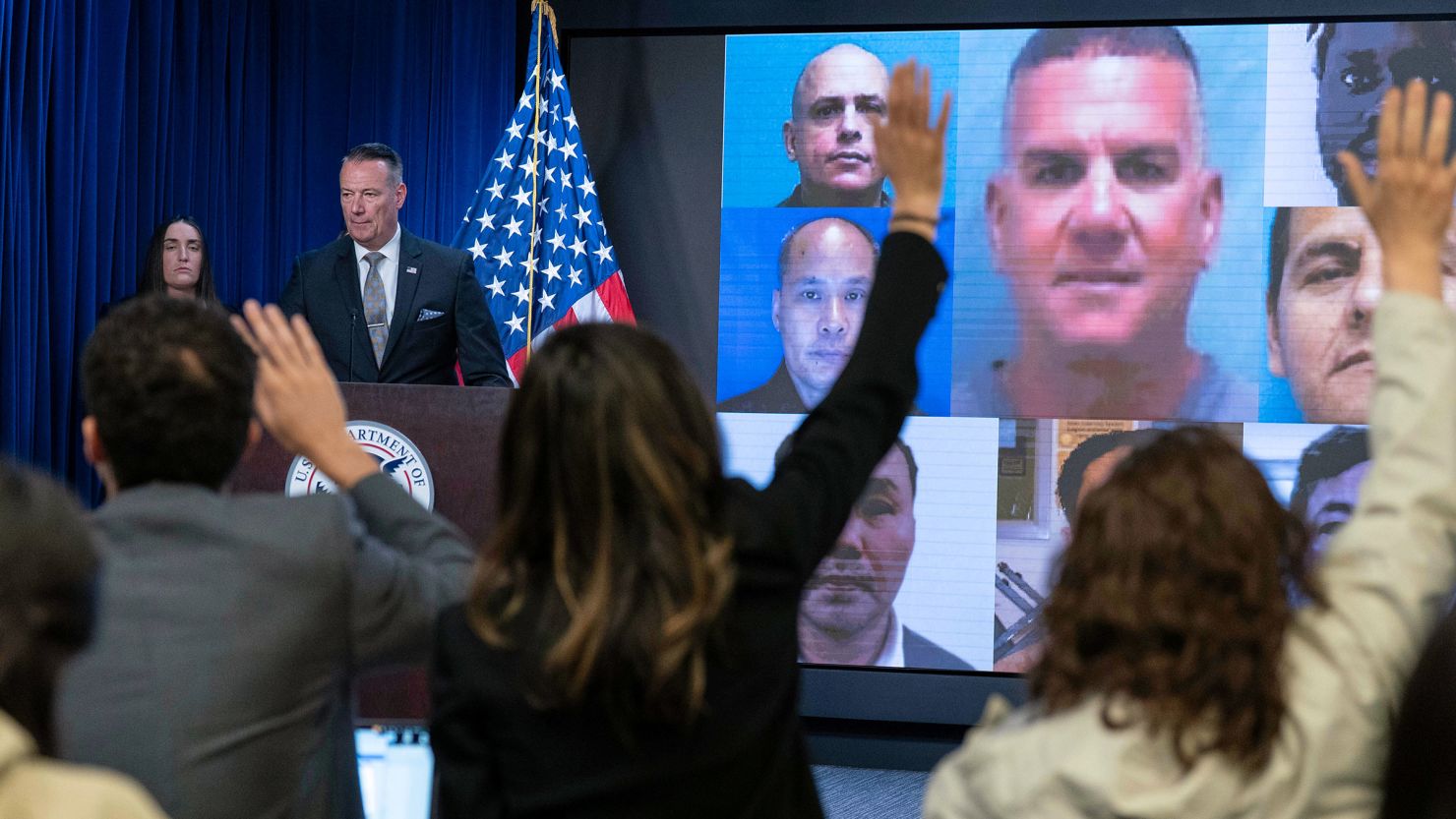 Acting director of US Immigration and Customs Enforcement (ICE) Todd Lyons speaks during a news conference about a recent migrant flight to South Sudan at ICE Headquarters in Washington, DC.