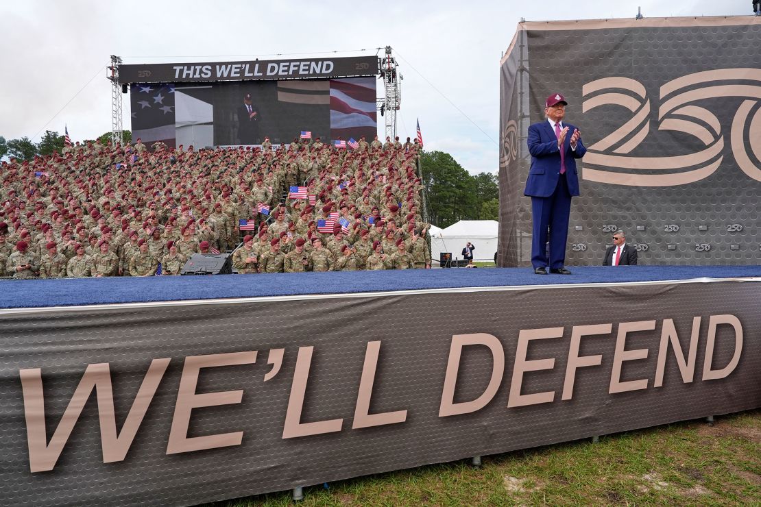 President Donald Trump arrives to speak at Fort Bragg on June 10, 2025, in Fort Bragg, North Carolina.