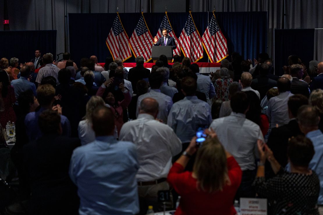Vice President JD Vance gets a standing ovation during the Ohio Republican Party dinner on June 24 in Lima, Ohio.