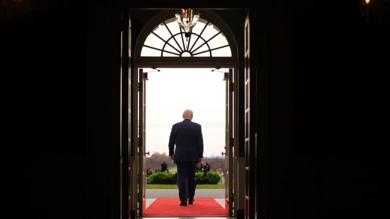 President Donald Trump waits to welcome Saudi Arabia's Crown Prince Mohammed bin Salman to the White House, Tuesday, Nov. 18, 2025, in Washington.