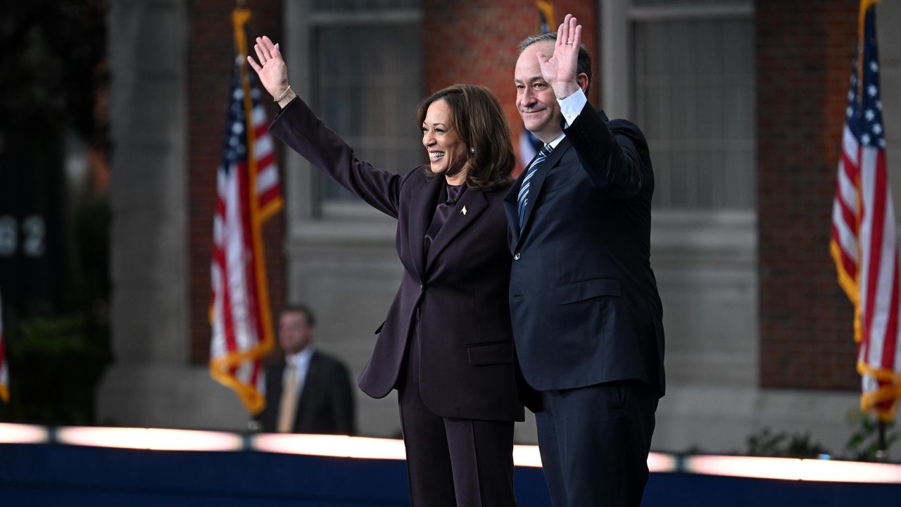 Vice President Kamala Harris and second gentleman Doug Emhoff at Howard University in Washington, DC, on Wednesday, November 6, 2024.