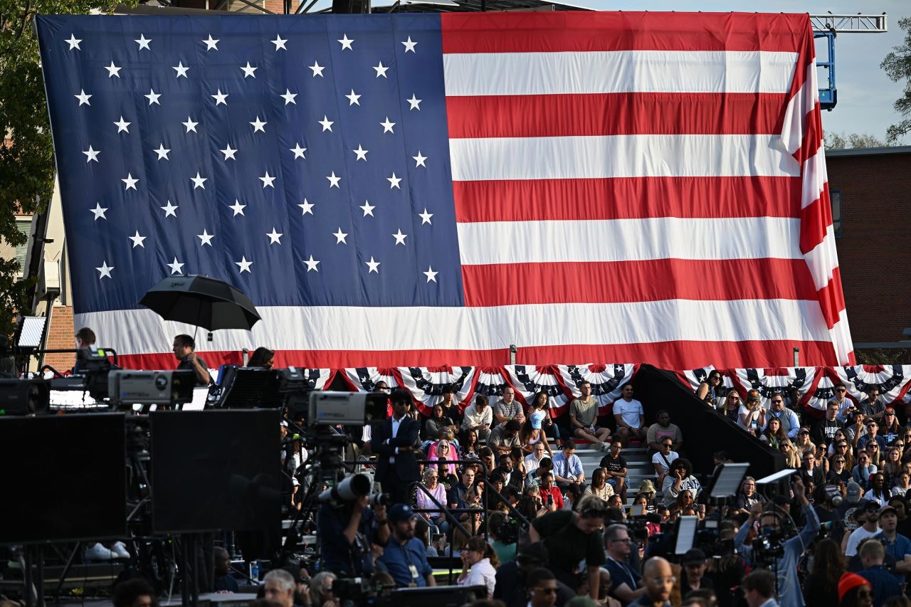 People wait for Harris at Howard University in Washington, DC, on November 6, 2024. (Austin Steele/CNN)