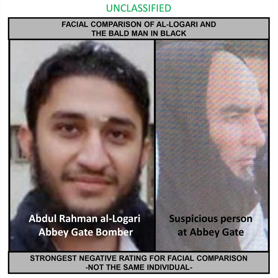 Left: Man confirmed by US intelligence to be Abbey Gate bomber, Abdul Rahman al-Logari. Right: Man believed to be the suicide bomber.