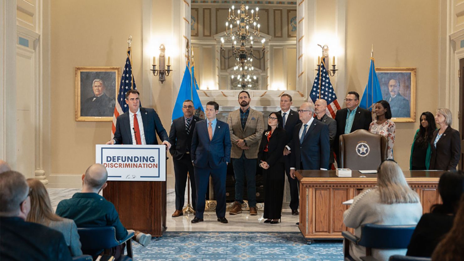 Oklahoma Gov. Kevin Stitt announces an executive order defunding DEI efforts in public colleges.