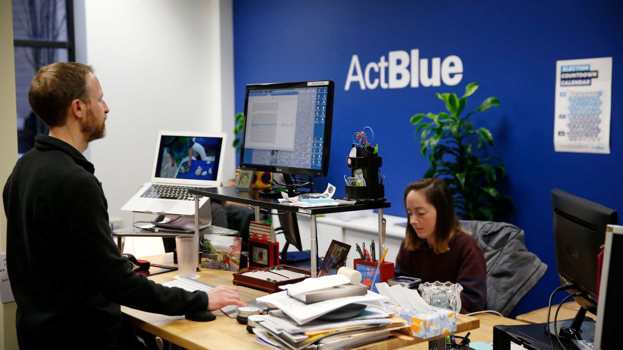 This 2018 photo shows an ActBlue office in Somerville, Massachusetts.