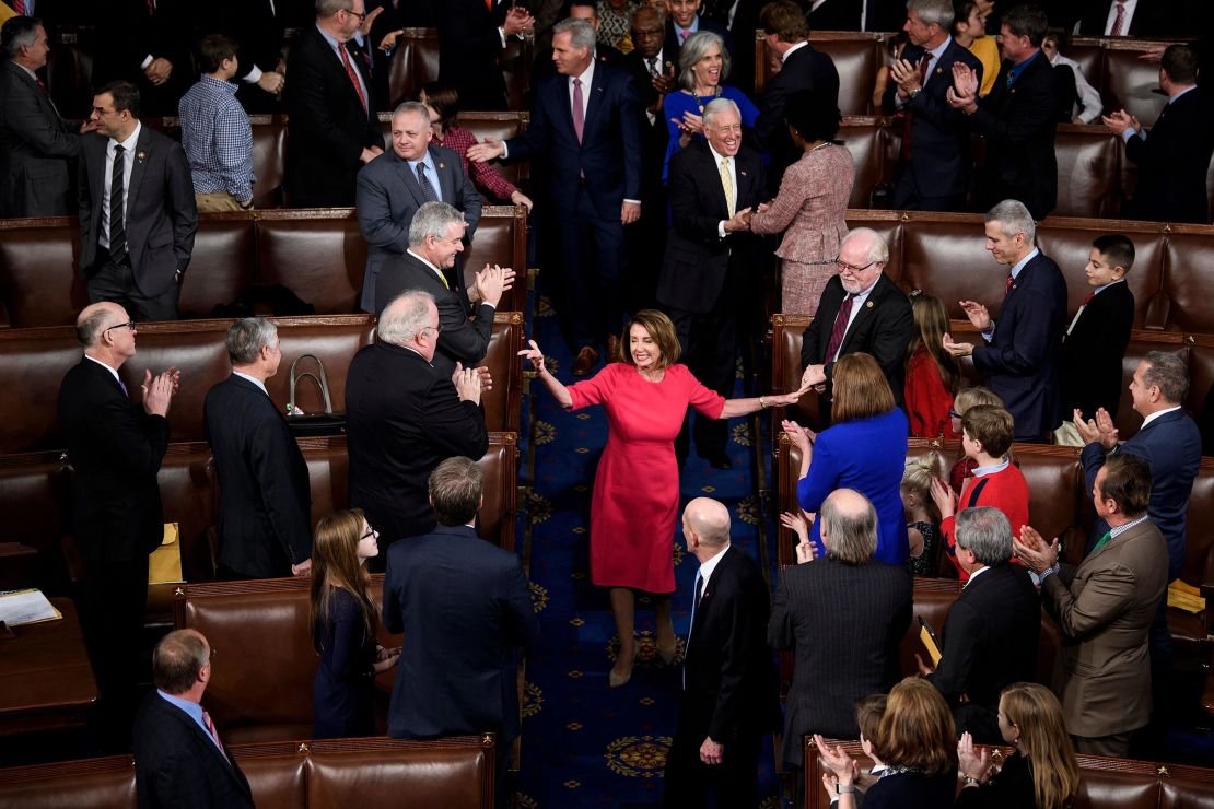 House Speaker Nancy Pelosi arrives after being elected in the House of Representatives during the opening session of the 116th Congress on Capitol Hill January 3, 2019 in Washington, DC. 