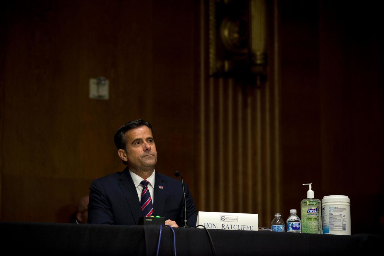 In this May 2020 photo, John Ratcliffe sits during a Senate Intelligence Committee nomination hearing at the Dirksen Senate Office building on Capitol Hill on May 5, 2020 in Washington, DC. 