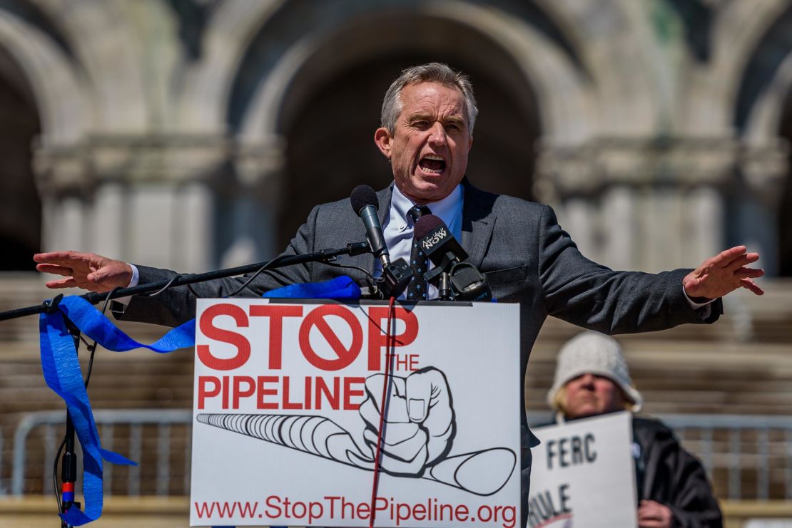 Robert F. Kennedy Jr. speaks during a rally against the Constitution Pipeline in front of the State Capitol on Tuesday, April 5, 2016, in Albany, New York. 