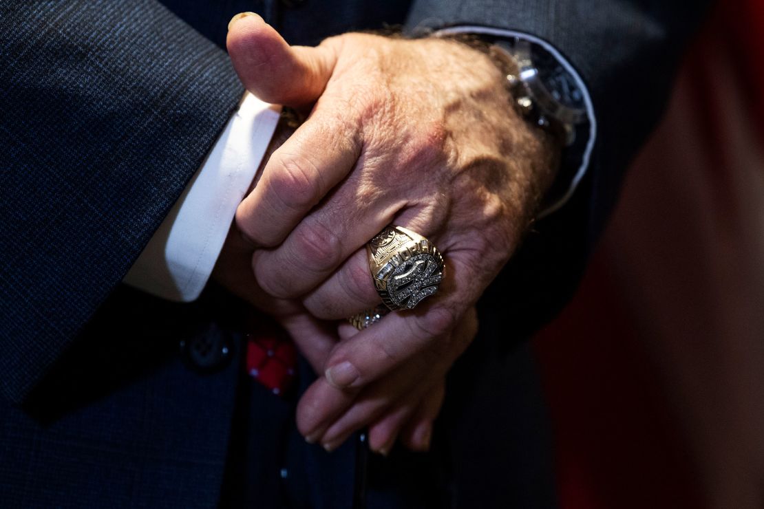 In this photo from November 2020, Rudy Giuliani wears a Yankees World Series ring during a press conference at the Republican National Committee regarding litigation over the results of the 2020 presidential election.