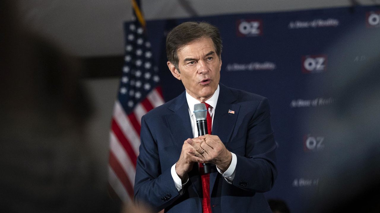 Mehmet Oz speaks during a town hall in Bell Blue, Pennsylvania, on Monday, May 16, 2022. 