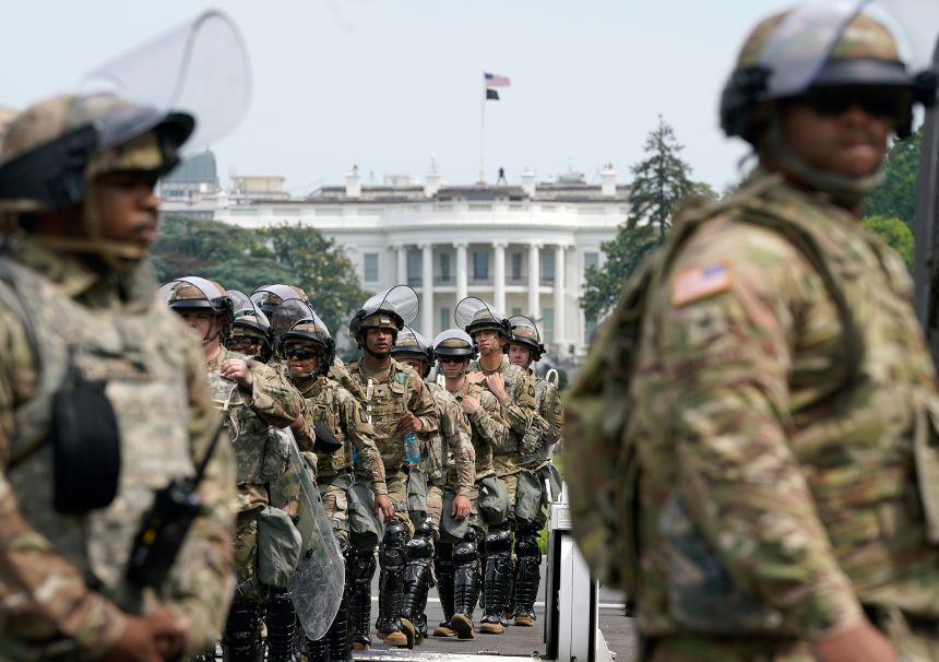In this 2020 photo, National Guard members are deployed near the White House as peaceful protests are scheduled against police brutality and the death of George Floyd in Washington, DC.