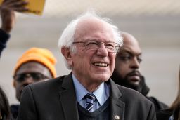Sen. Bernie Sanders (I-VT) waits top speak during a rally in front of the US Supreme Court on February 28, 2023 in Washington, DC.