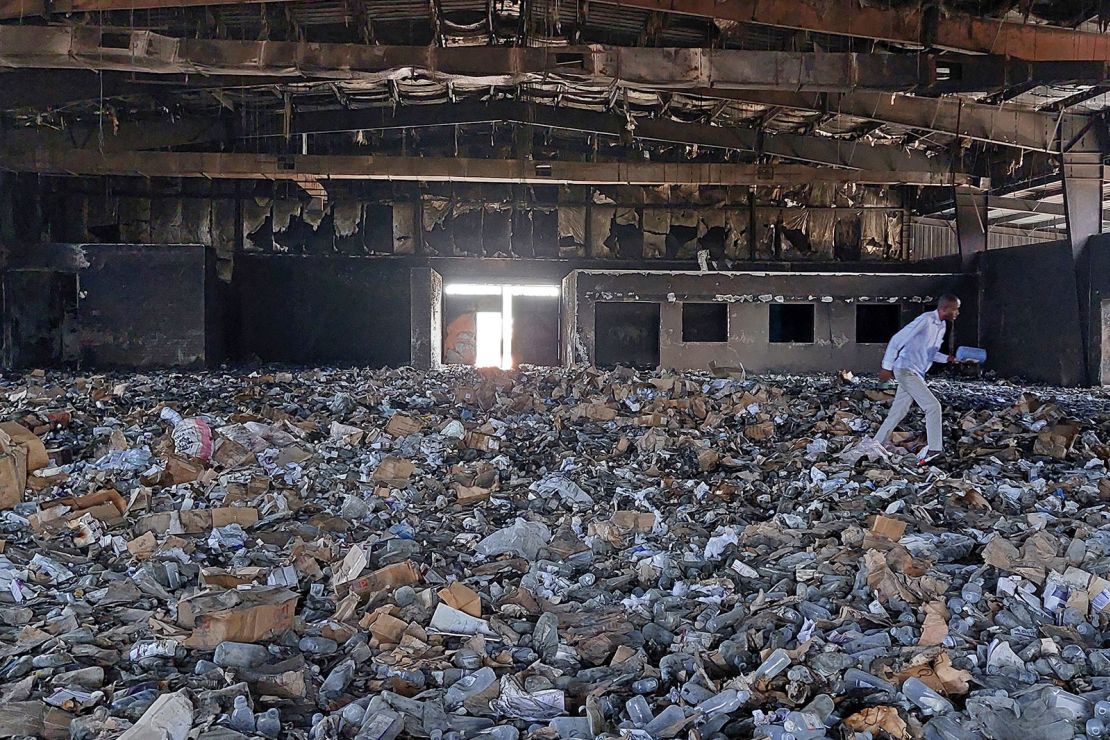 This May 2023 photo shows a destroyed medical storage warehouse in Nyala, the capital of South Darfur province.