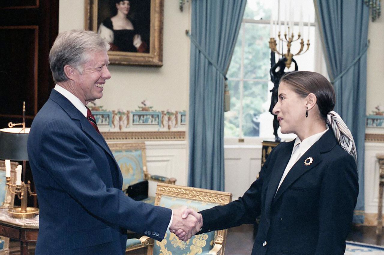 President President Jimmy Carter with Ruth Bader Ginsburg at a White House Reception for Women Federal Judges, Washington, DC, in October 1980. 