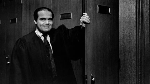 Associate Justice Antonin Scalia in the robing room of the US Supreme Court in 1987.