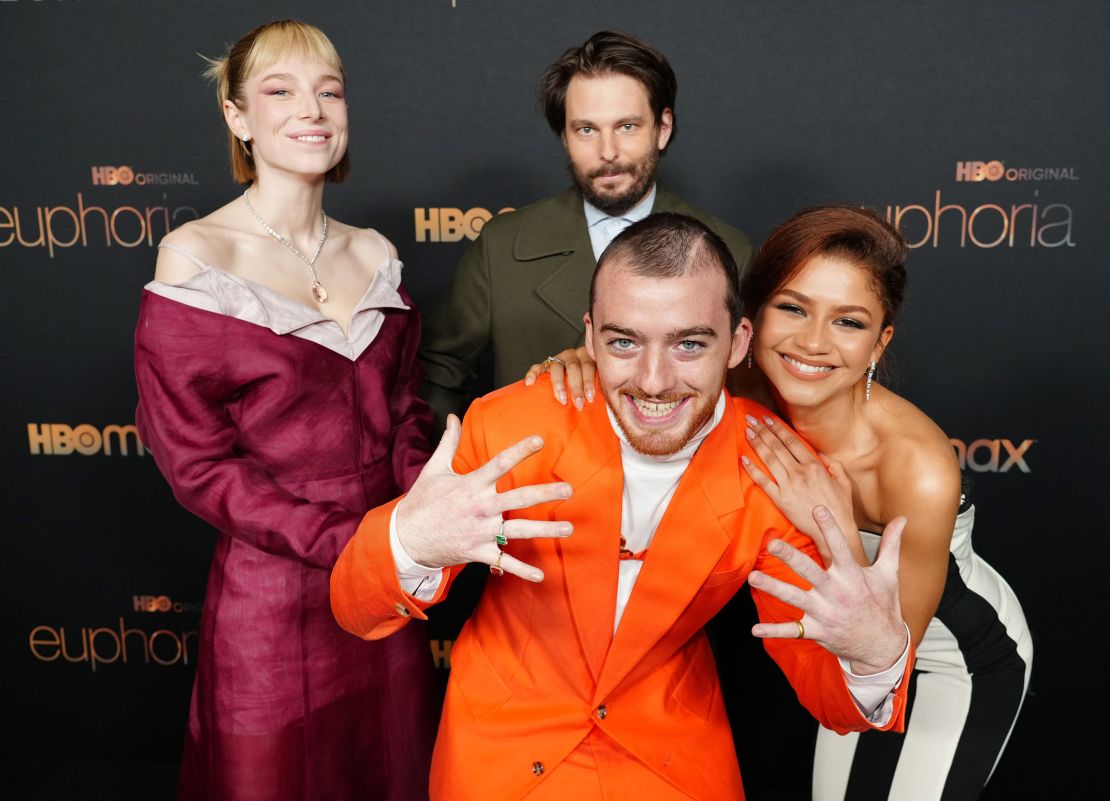 Hunter Schafer, Sam Levinson, Angus Cloud, and Zendaya attends HBO's 