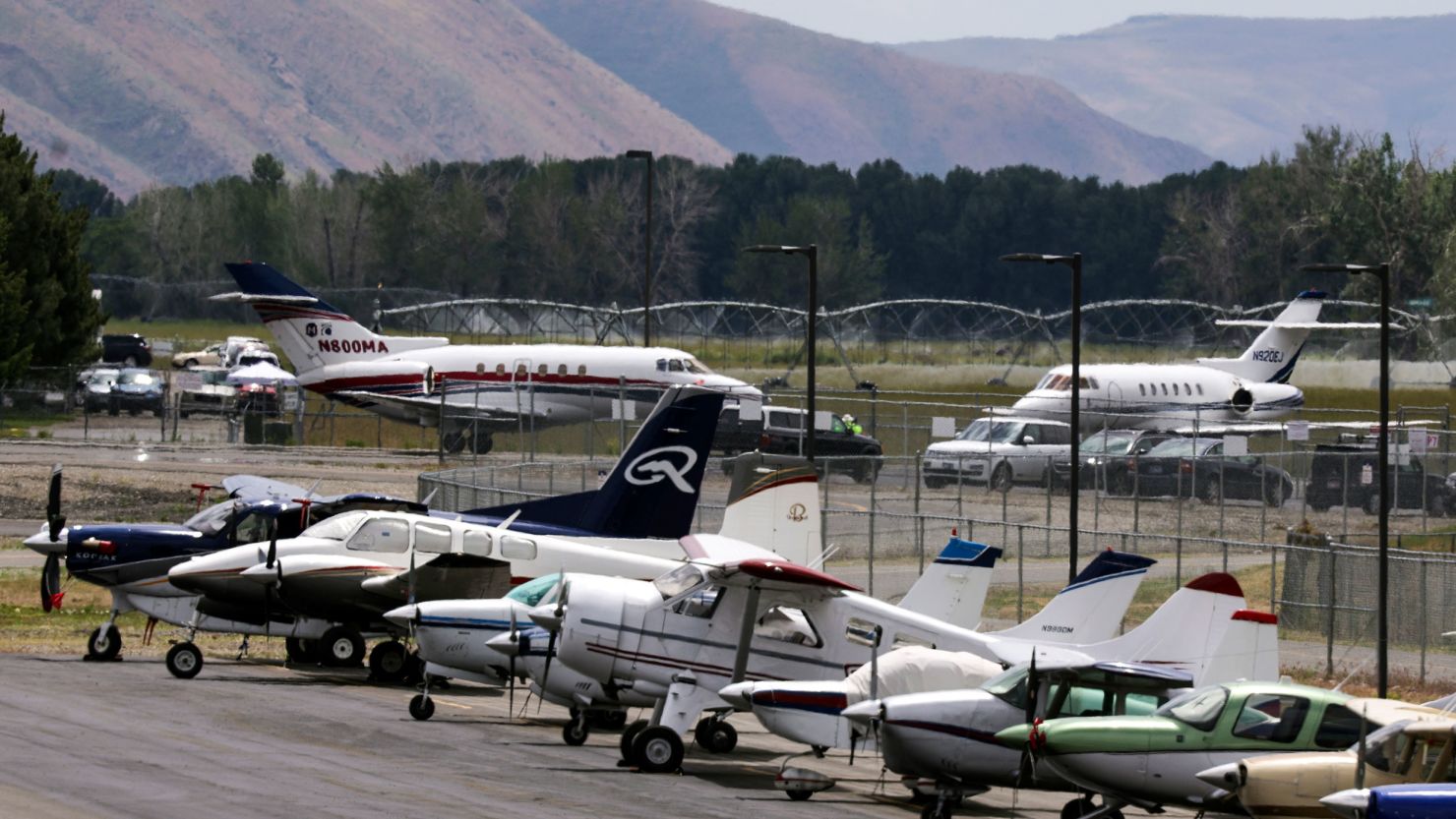Private jets crowd the tarmac at the airport near Sun Valley, Idaho, in 2022.