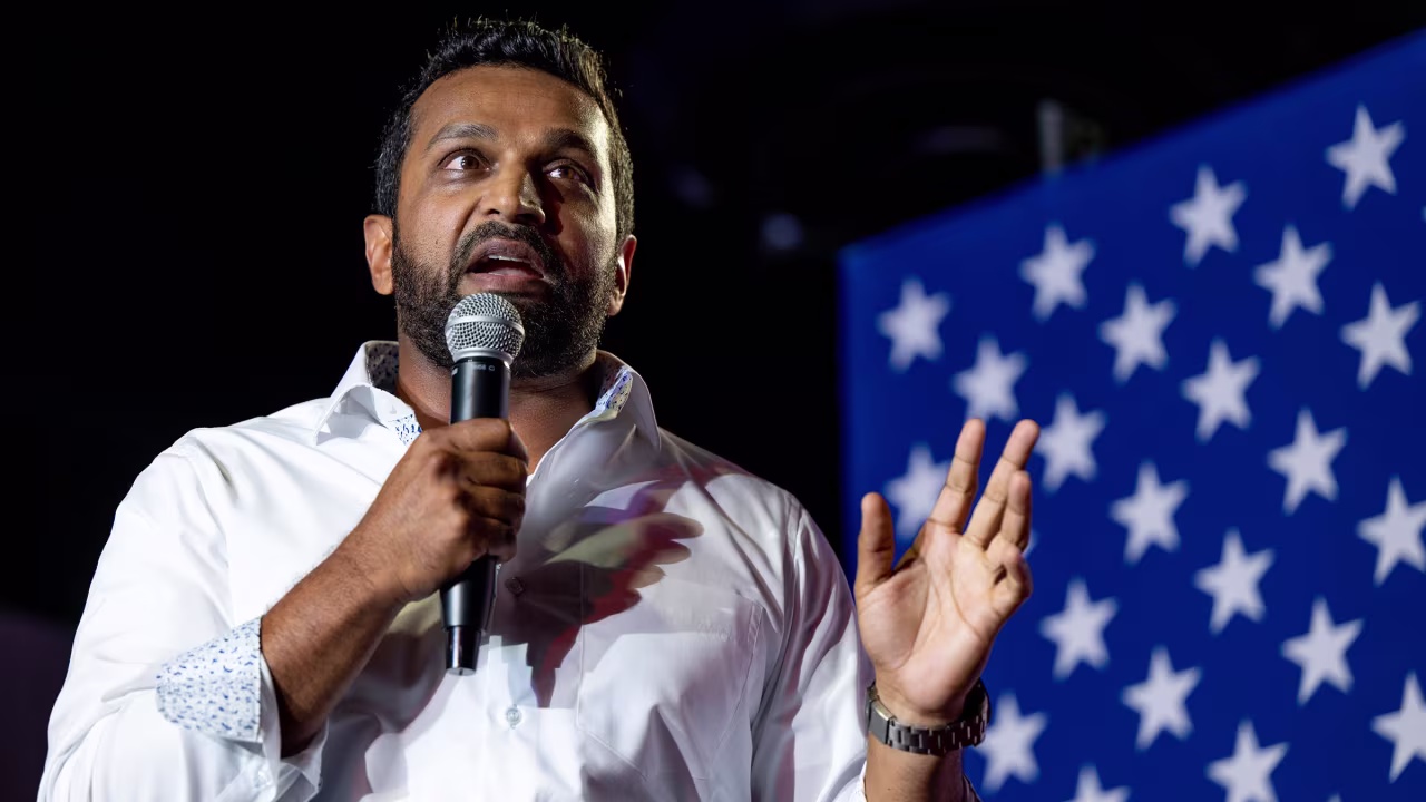 Kash Patel speaks during a campaign event for Republican election candidates at the Whiskey Roads Restaurant & Bar on July 31, 2022 in Tucson, Arizona. 