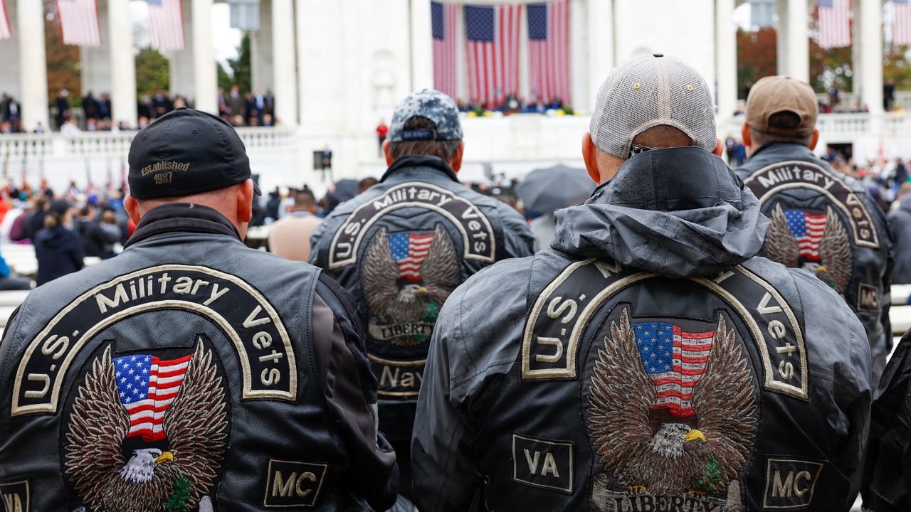 US Military Veterans at a National Veterans Day Observance ceremony in the amphitheater of the Arlington National Ceremony on November 11, 2022 in Arlington, Virginia. 