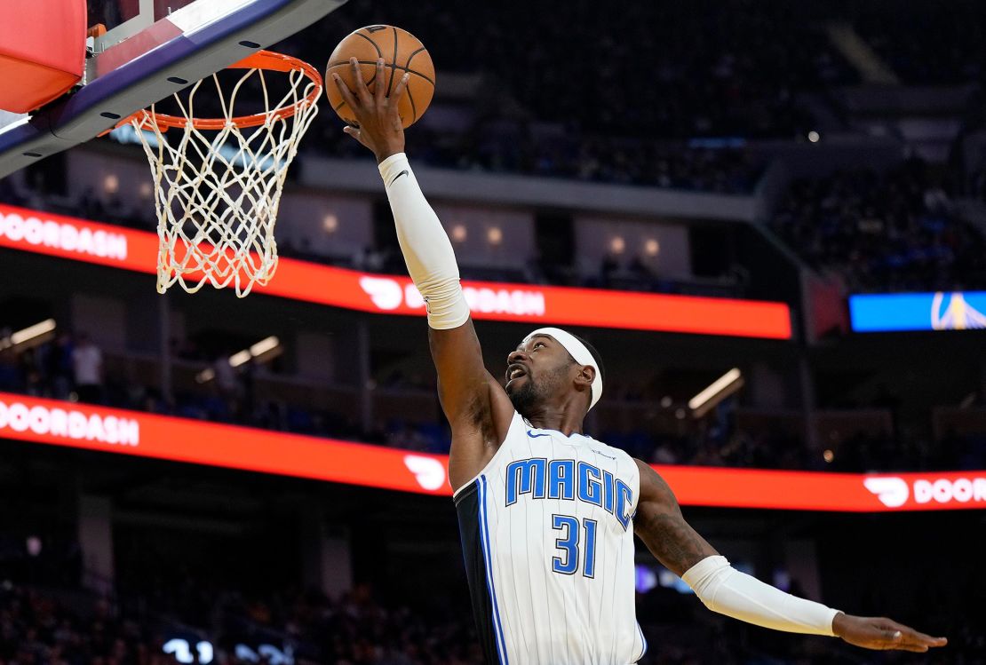 Terrence Ross of the Orlando Magic goes in for a layup against the Golden State Warriors in the second quarter of the game at Chase Center on January 7, 2023 in San Francisco. 