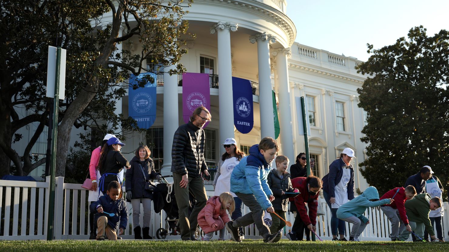 Guest participate in the annual White House Easter Egg Roll on the South Lawn of the White House on April 10, 2023 in Washington, DC.