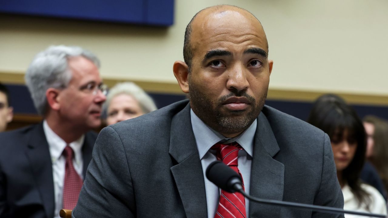 In this May 2023 photo, FBI staff operations specialist Marcus Allen testifies during a hearing on Capitol Hill in Washington, DC.