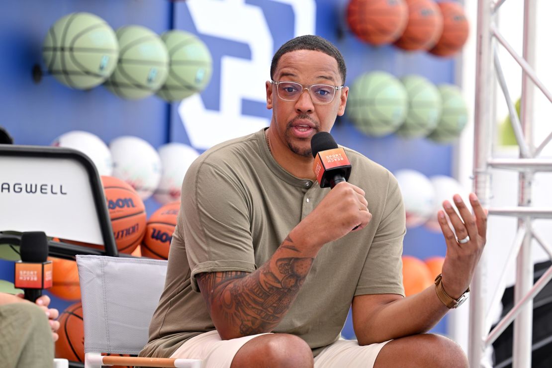 Channing Frye speaks on stage during Stagwell Panels at Cannes Lions on June 20, 2023 in Cannes, France. 