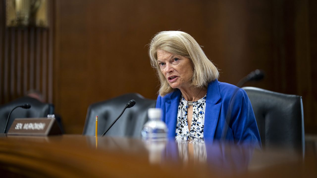 Sen. Lisa Murkowski speaks during a Senate Energy and Natural Resources Committee hearing in Washington, DC, in September 2023. 