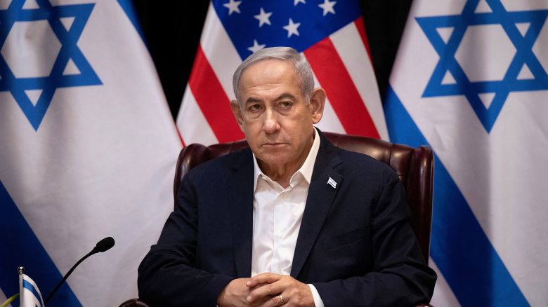 Israel's Prime Minister Benjamin Netanyahu in Tel Aviv on October 18, 2023.