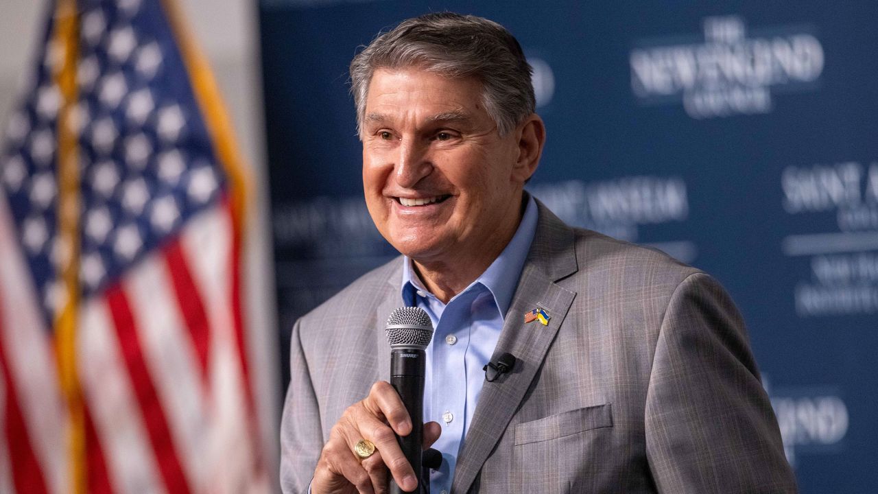 Sen. Joe Manchin speaks during a "Politics & Eggs" event at the New Hampshire Institute Politics at St. Anselm College on January 12 in Manchester, New Hampshire.