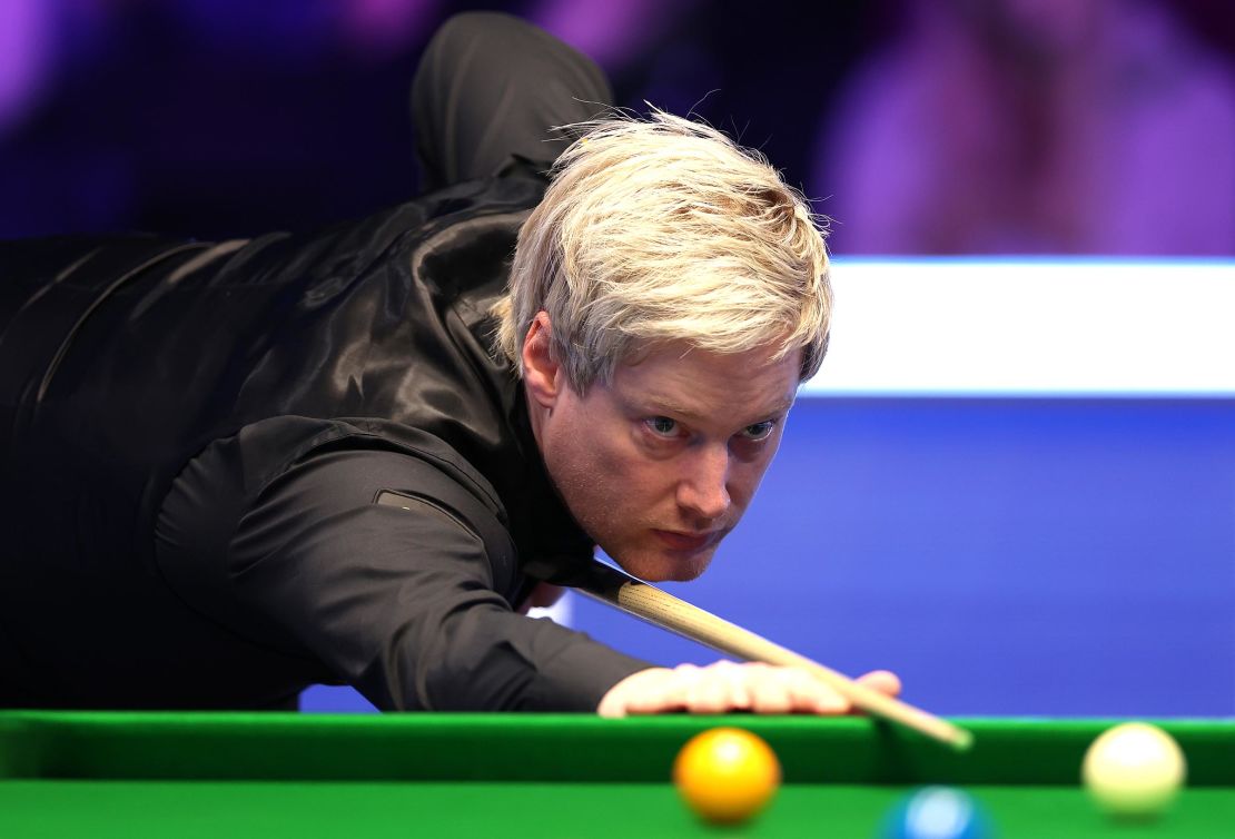 Neil Robertson plays a shot during day three of the MrQ Masters Snooker 2024 at Alexandra Palace on January 9, in London. 