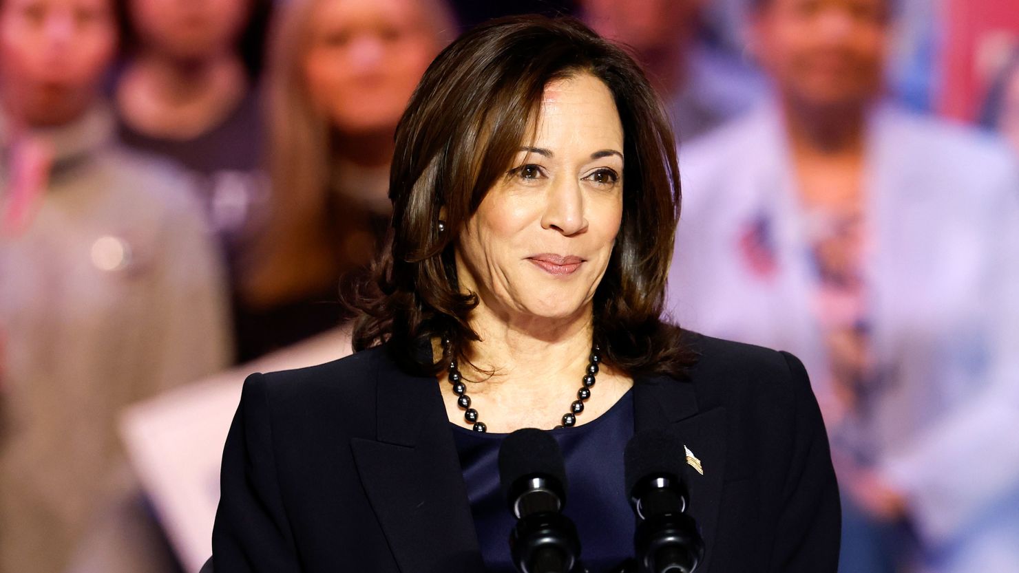 Vice President Kamala Harris speaks at a "Reproductive Freedom Campaign Rally" at George Mason University on January 23, 2024 in Manassas, Virginia.