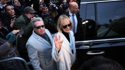 E. Jean Carroll leaves Manhattan Federal Court following the conclusion of her civil defamation trial against former President Donald Trump on January 26 in New York City. 