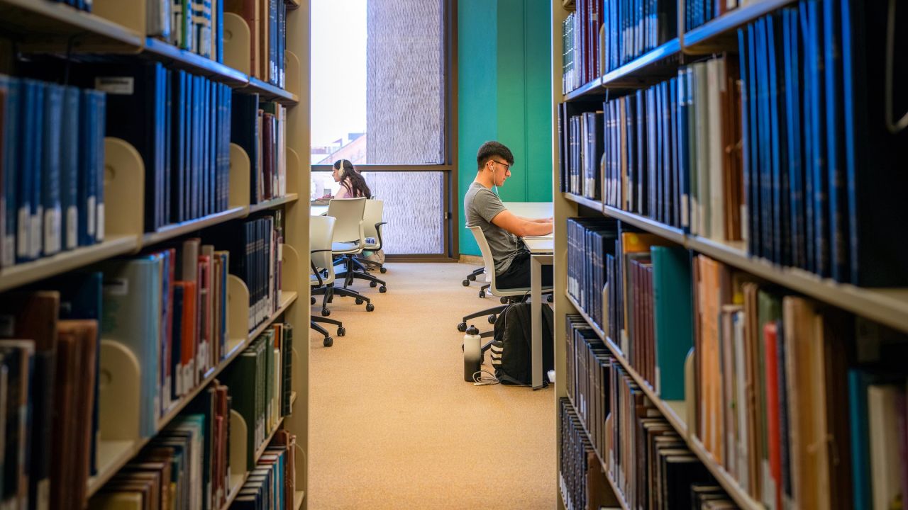 Students study in the Perry-Castaneda Library at the University of Texas at Austin on February 22 in Austin.