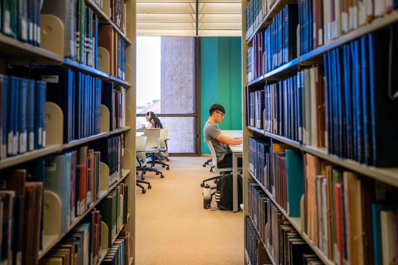 Students study in the Perry-Castaneda Library at the University of Texas at Austin on February 22 in Austin.