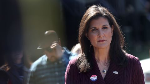 Nikki Haley speaks to reporters after voting in the South Carolina Republican primary on February 24, 2024 in Kiawah Island, South Carolina. 