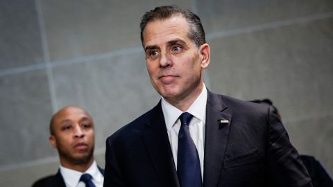 Hunter Biden listens as his attorney Abbe Lowell makes a statement to the press following a closed-door deposition before the House Committee on Oversight and Accountability, and House Judiciary Committee in the O'Neill House Office Building on February 28, 2024 in Washington, DC. 