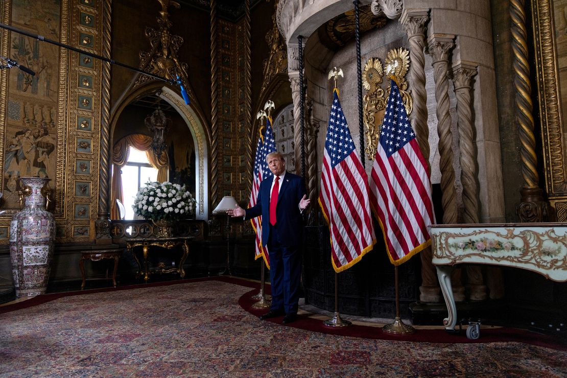 Trump speaks in the library at Mar-a-Lago on March 4, 2024, in Palm Beach, Florida.