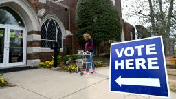 A voter walks into Pulaski Heights United Methodist Church on Super Tuesday to cast their vote on March 5 in Little Rock, Arkansas.