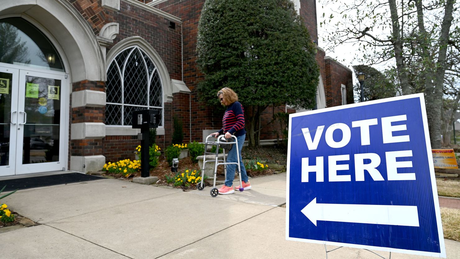 A voter walks into Pulaski Heights United Methodist Church on Super Tuesday to cast their vote on March 5 in Little Rock, Arkansas.