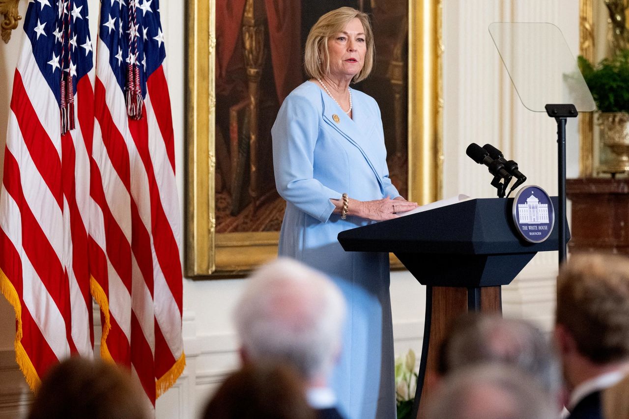 Susan Ford Bales, daughter of former President Gerald Ford and former First Lady Betty Ford, speaks in Washington, DC, on March 6.