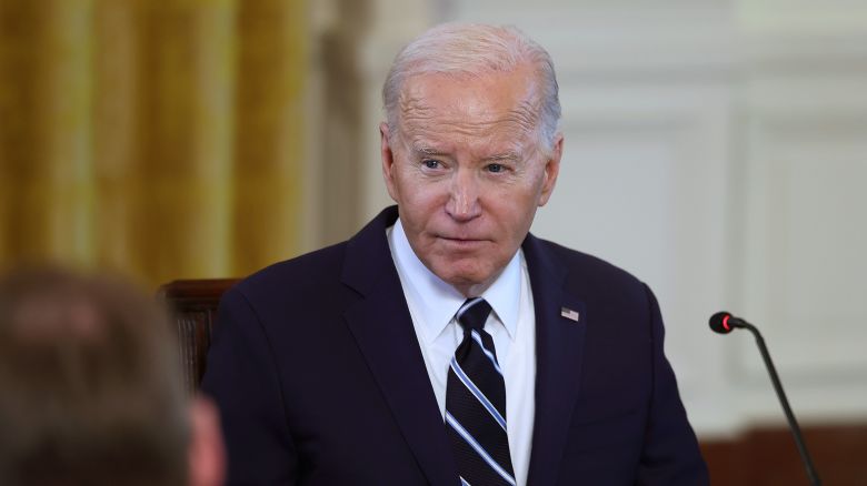 President Joe Biden speaks in the East Room of the White House on March 12 in Washington, DC. 