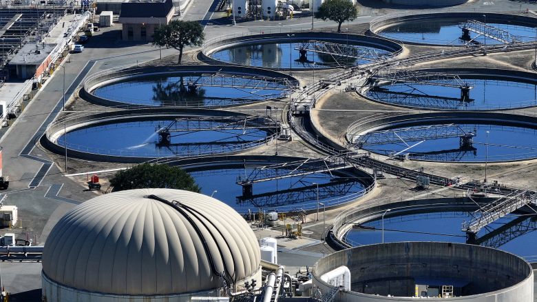 In an aerial view, pools of water are visible at a wastewater treatment plant on March 20, in California. US security officials are asking water authorities to shore up their defenses after finding weak security practices at water plants breached by pro-Russia hackers.