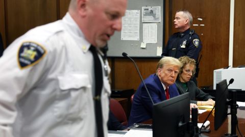 Former President Donald Trump appears with his lawyer Susan Necheles for a pre-trial hearing in a hush money case in criminal court on March 25 in New York City.