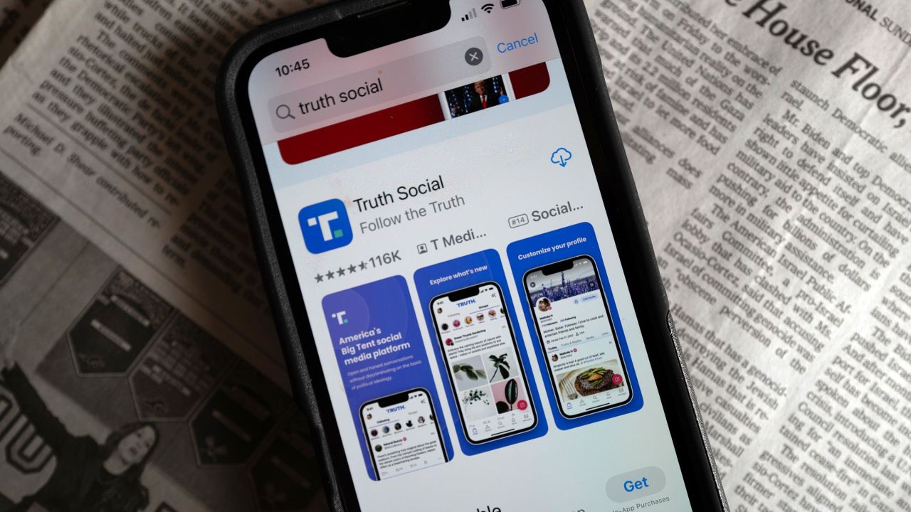 Donald Trump's social media platform Truth Social is shown on a cell phone on March 25, 2024 in Chicago.