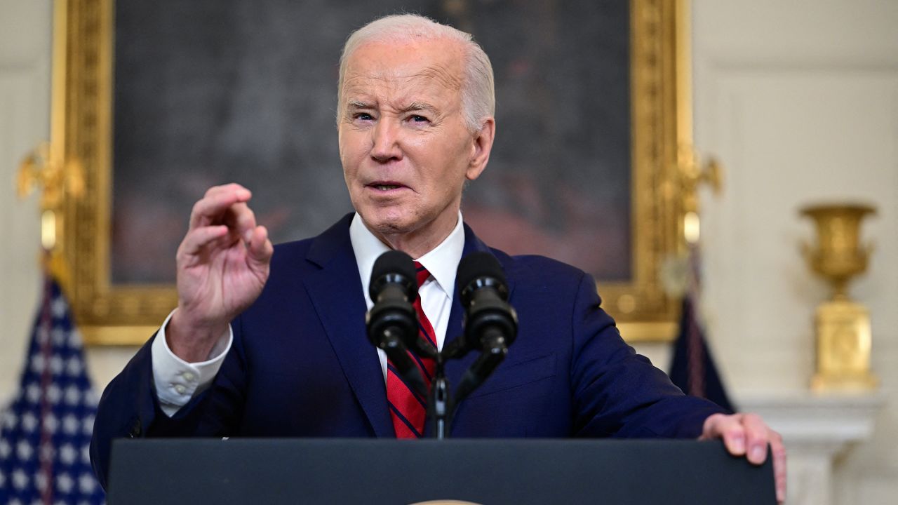 President Joe Biden speaks after signing the foreign aid bill at the White House in Washington, DC, on April 24, 2024.